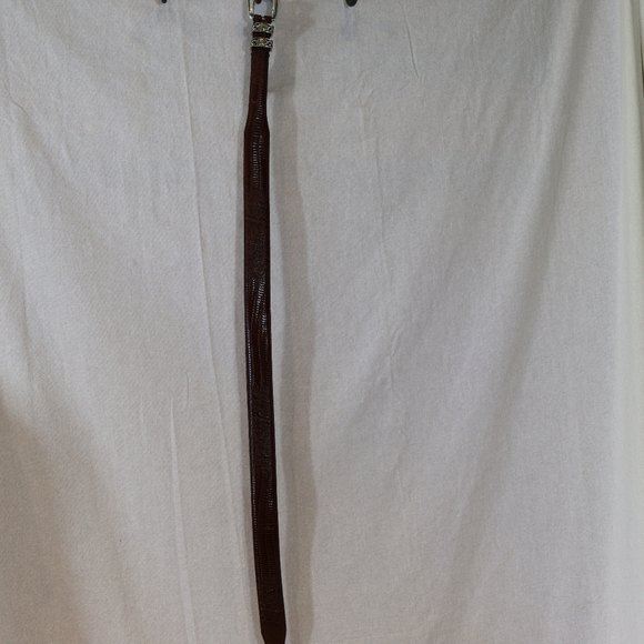 Arden Leather Lizard Embossed Calfskin Belt Brown, Silver hardware size Large - Picture 13 of 16